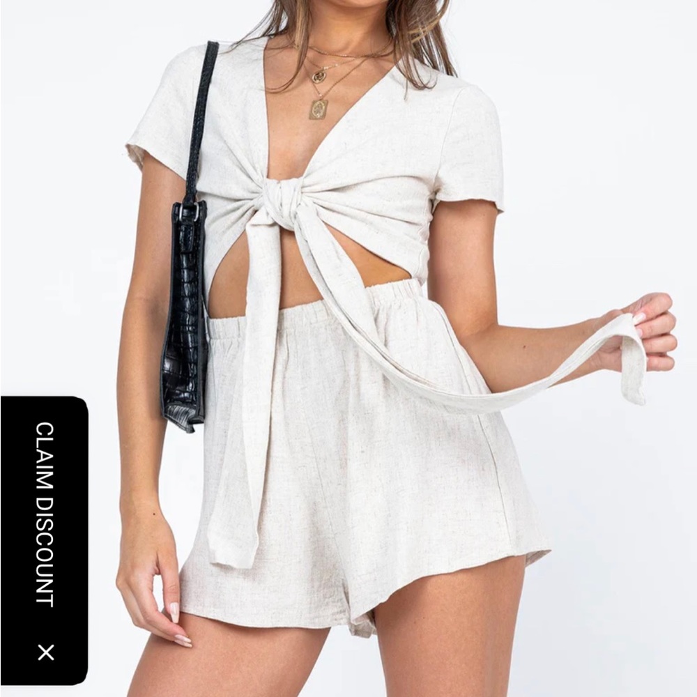 Princess Polly Ragnar Tie Front Romper Beige